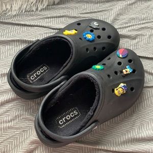Black crocs with the fluff
